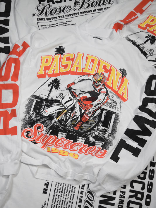 Dirt Studios® 1990 Pasadena Supercross Oversized Mock Neck Long Sleeve T-Shirt - White