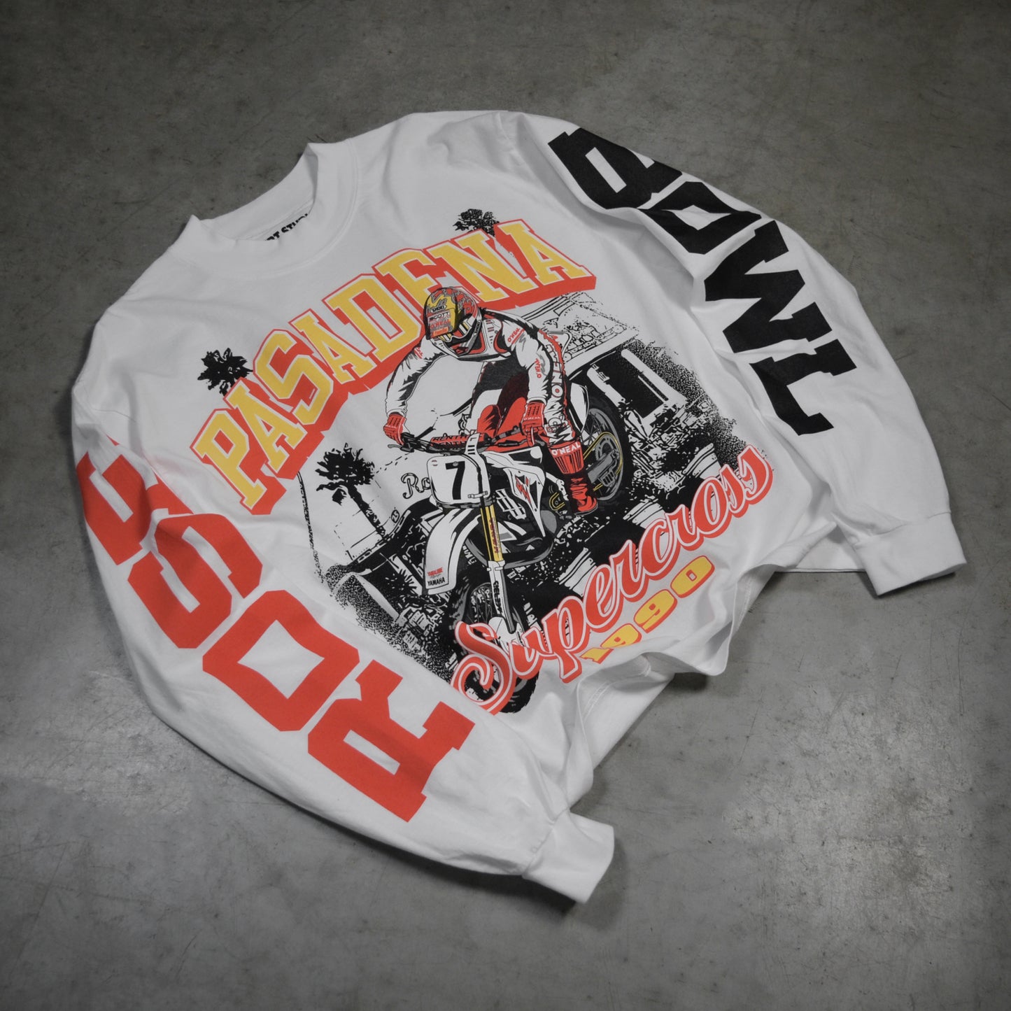 Dirt Studios® 1990 Pasadena Supercross Oversized Mock Neck Long Sleeve T-Shirt - White