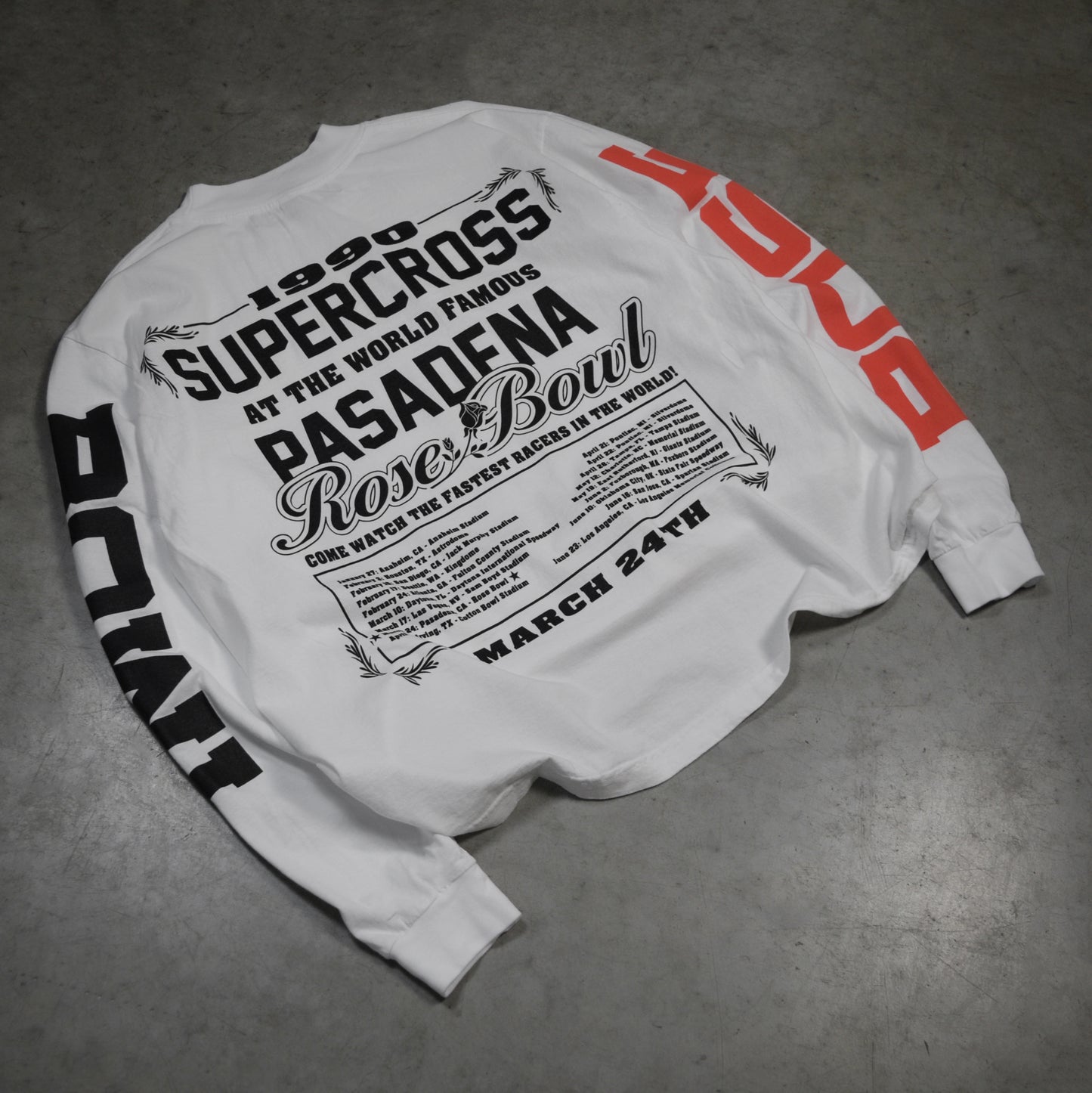 Dirt Studios® 1990 Pasadena Supercross Oversized Mock Neck Long Sleeve T-Shirt - White
