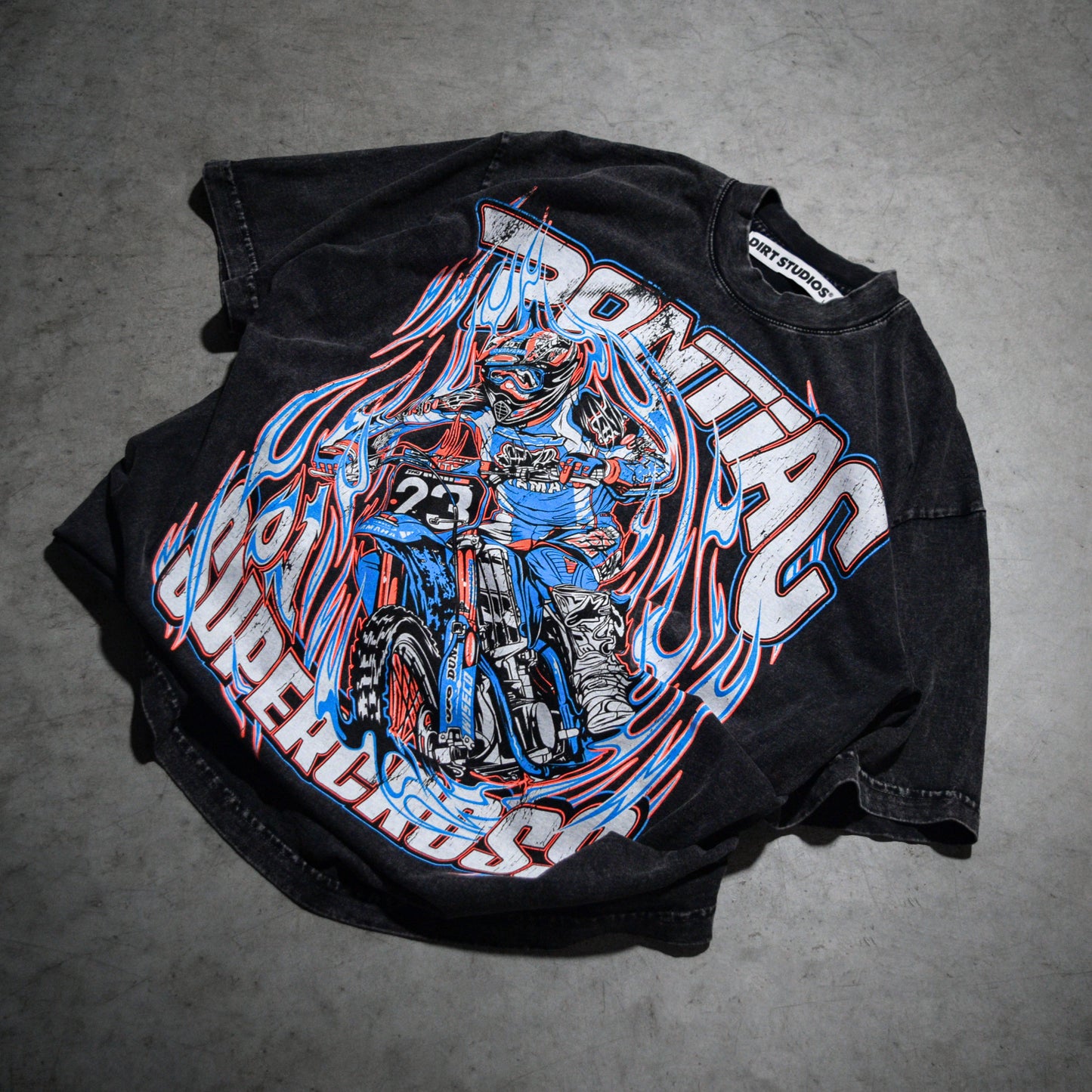 Dirt Studios® 2001 Pontiac Supercross T-Shirt - Mineral Wash Black / Flo Orange