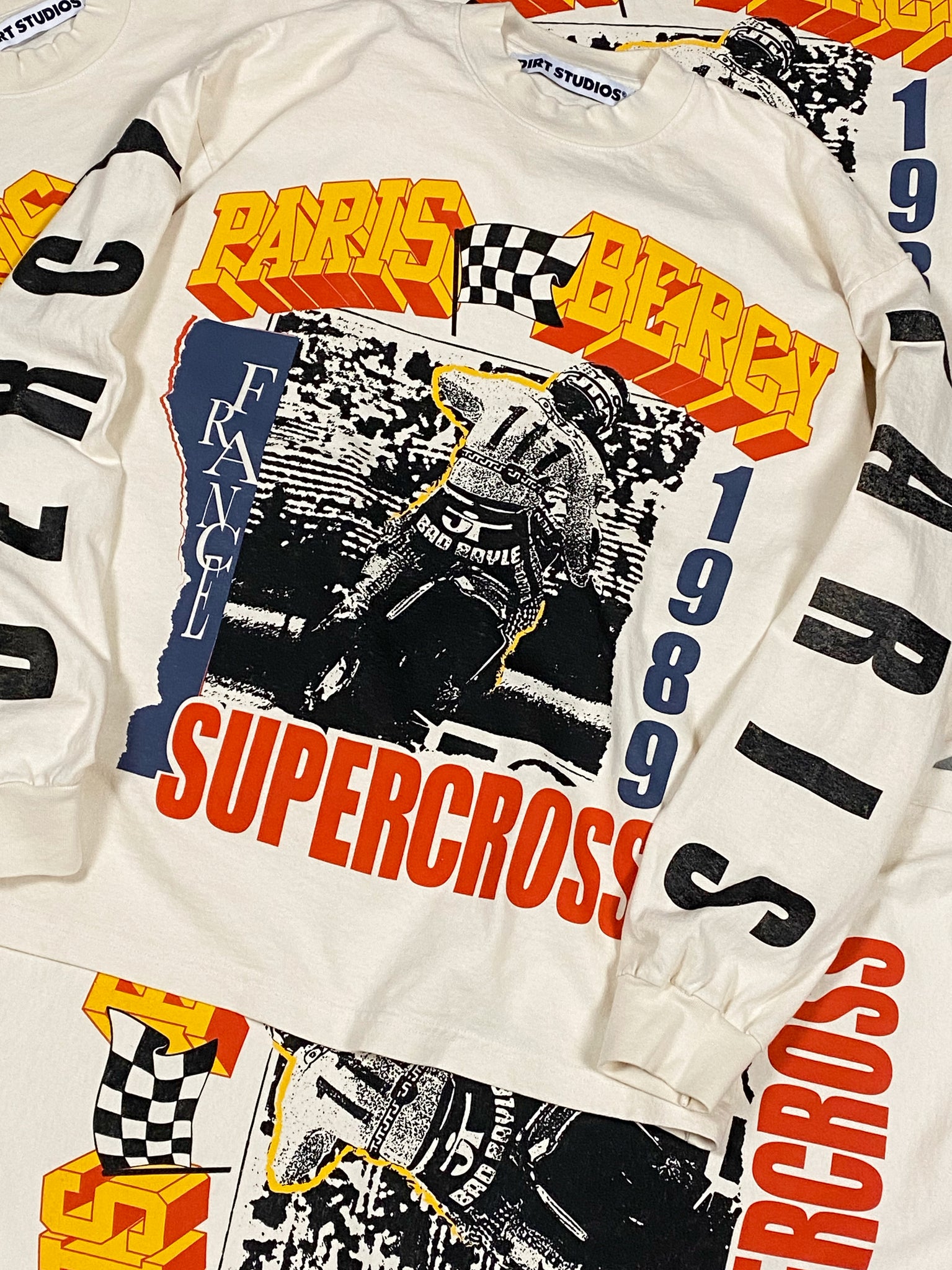 Dirt Studios® 1989 Paris-Bercy Supercross Heavyweight Long Sleeve T-Shirt - Vintage Cream