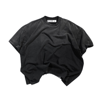 220 GSM Distressed Oversized Single Stitch T-Shirt - Faded Black