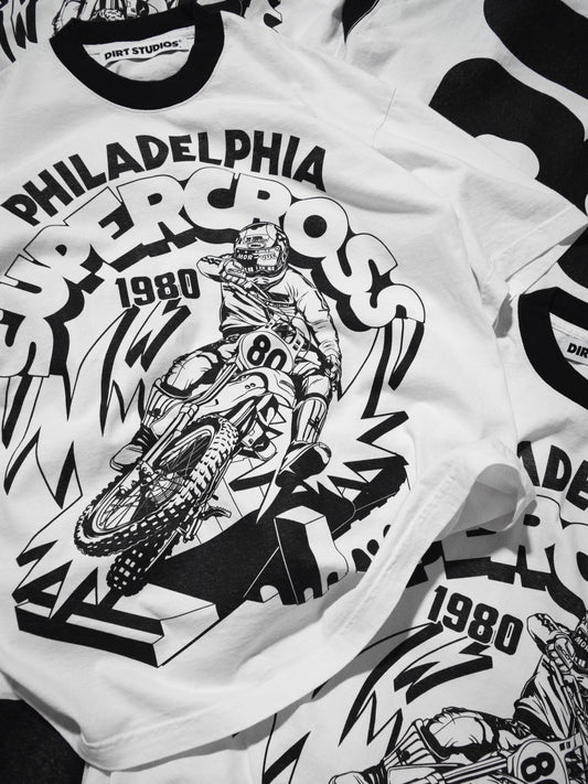 Dirt Studios® 1980 Philadelphia Supercross T-Shirt - White / Black