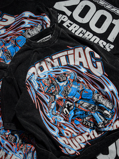 Dirt Studios® 2001 Pontiac Supercross T-Shirt - Mineral Wash Black / Flo Orange