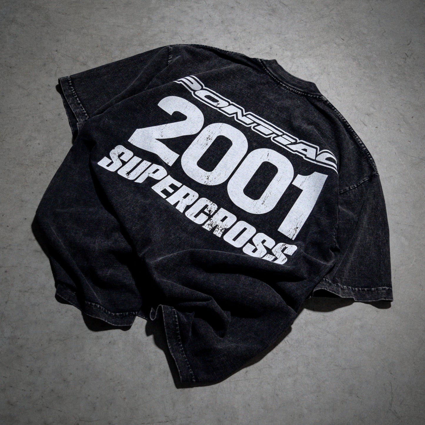 Dirt Studios® 2001 Pontiac Supercross T-Shirt - Mineral Wash Black / Flo Orange