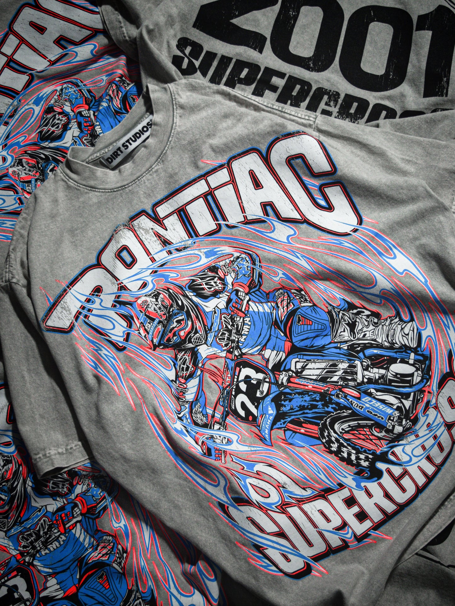 Dirt Studios® 2001 Pontiac Supercross T-Shirt - Mineral Wash Stone / Flo Orange