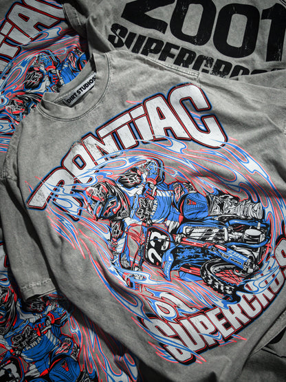 Dirt Studios® 2001 Pontiac Supercross T-Shirt - Mineral Wash Stone / Flo Orange