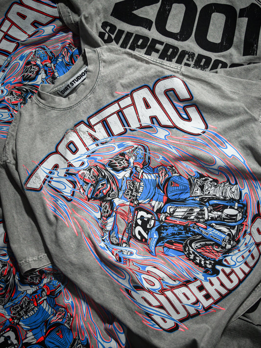 Dirt Studios® 2001 Pontiac Supercross T-Shirt - Mineral Wash Stone / Flo Orange