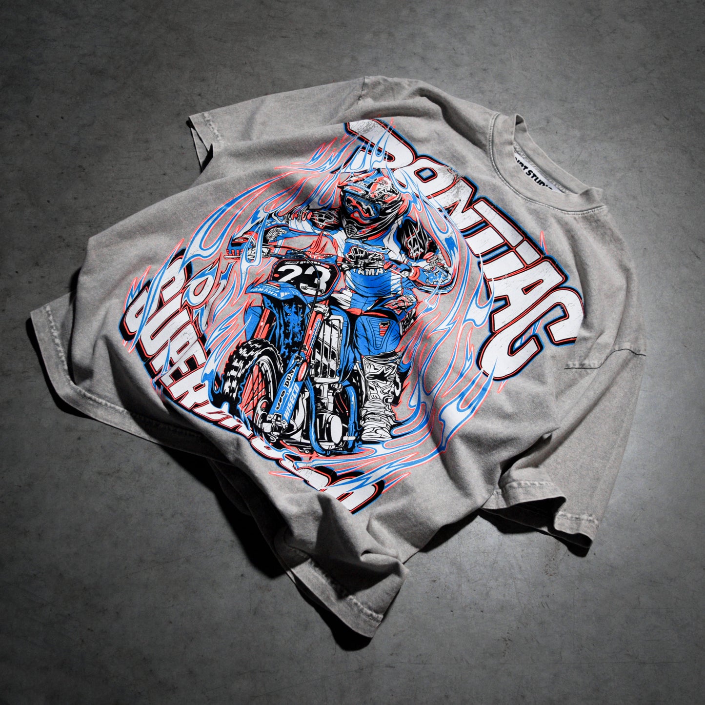 Dirt Studios® 2001 Pontiac Supercross T-Shirt - Mineral Wash Stone / Flo Orange