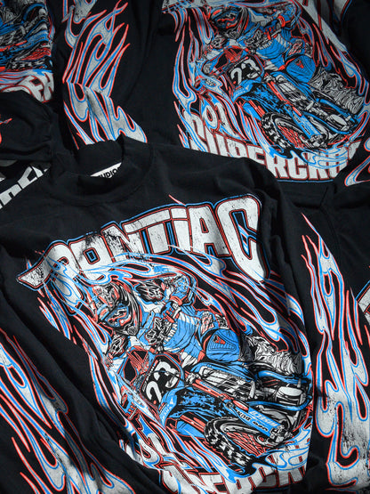 Dirt Studios® 2001 Pontiac Supercross Oversized Mock Neck Long Sleeve T-Shirt - Off-Black / Flo Orange