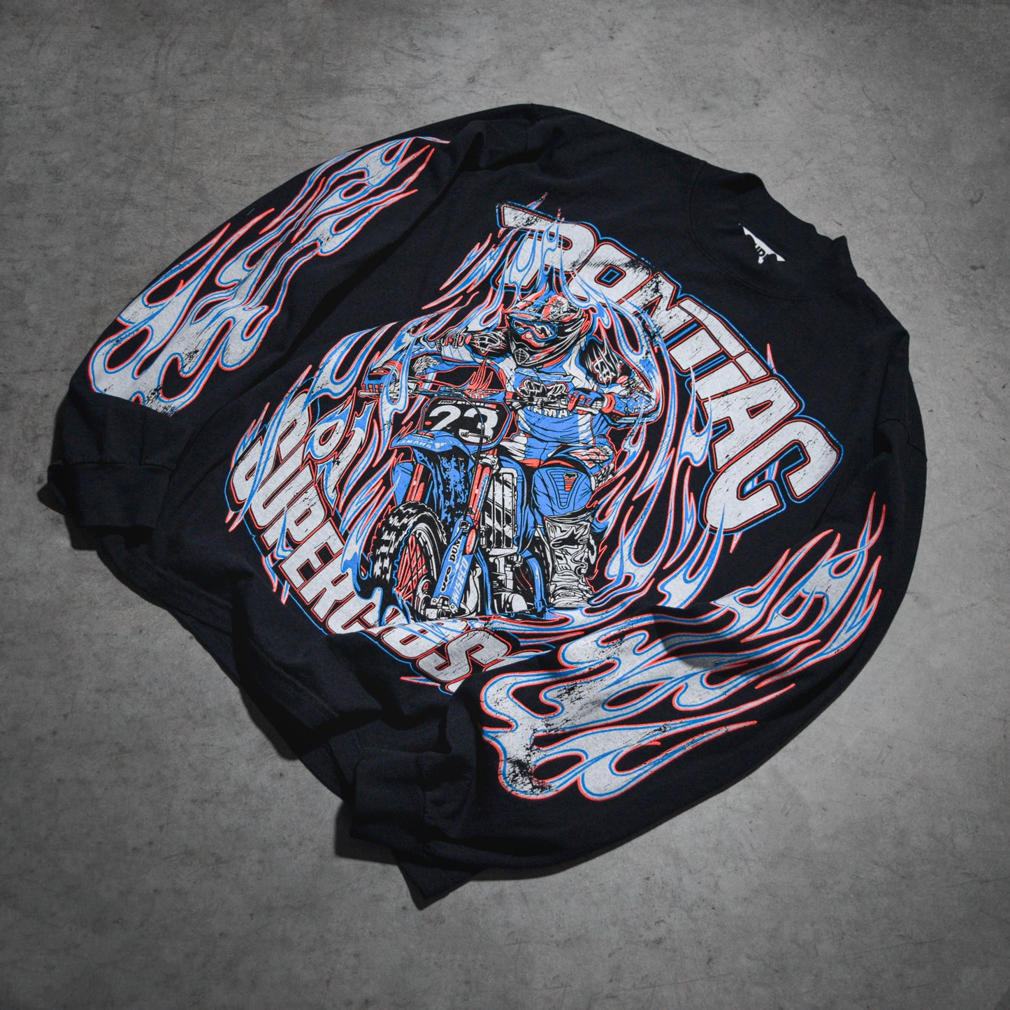 Dirt Studios® 2001 Pontiac Supercross Oversized Mock Neck Long Sleeve T-Shirt - Off-Black / Flo Orange