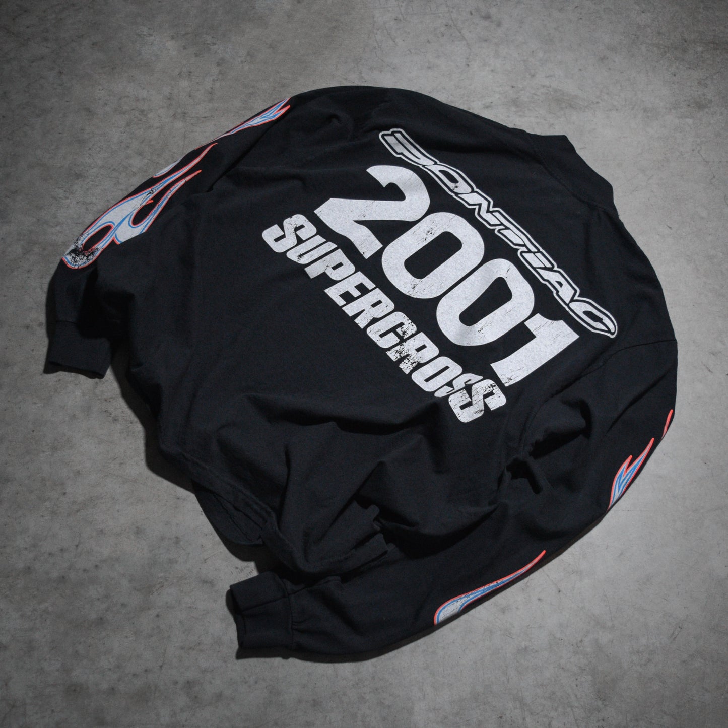 Dirt Studios® 2001 Pontiac Supercross Oversized Mock Neck Long Sleeve T-Shirt - Off-Black / Flo Orange