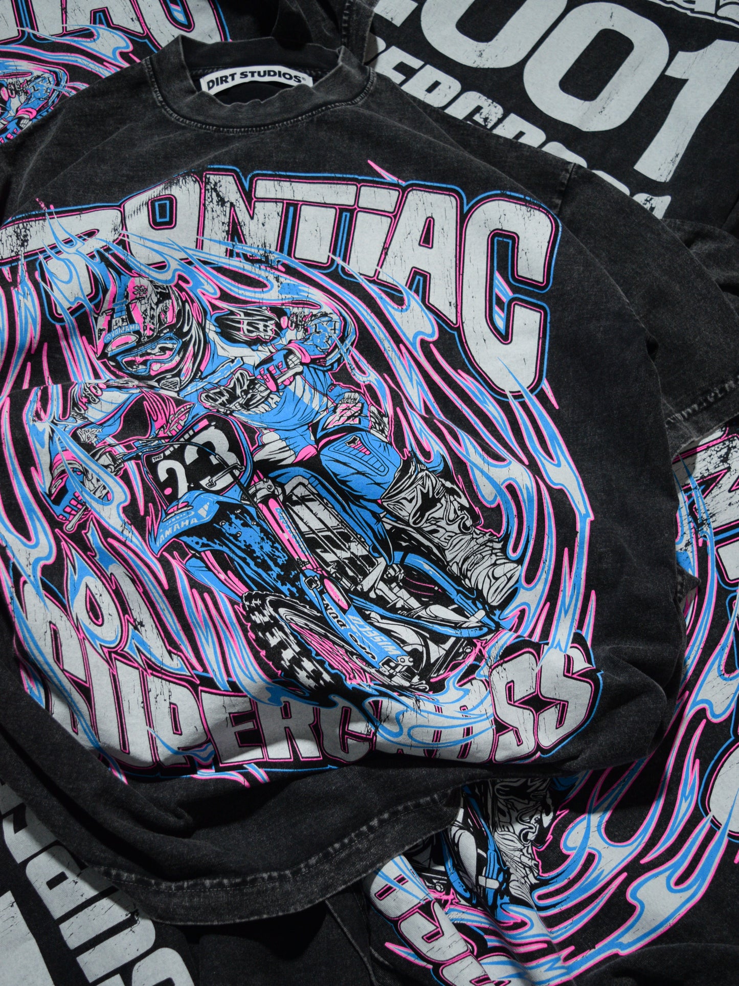 Dirt Studios® 2001 Pontiac Supercross T-Shirt - Mineral Wash Black / Flo Pink