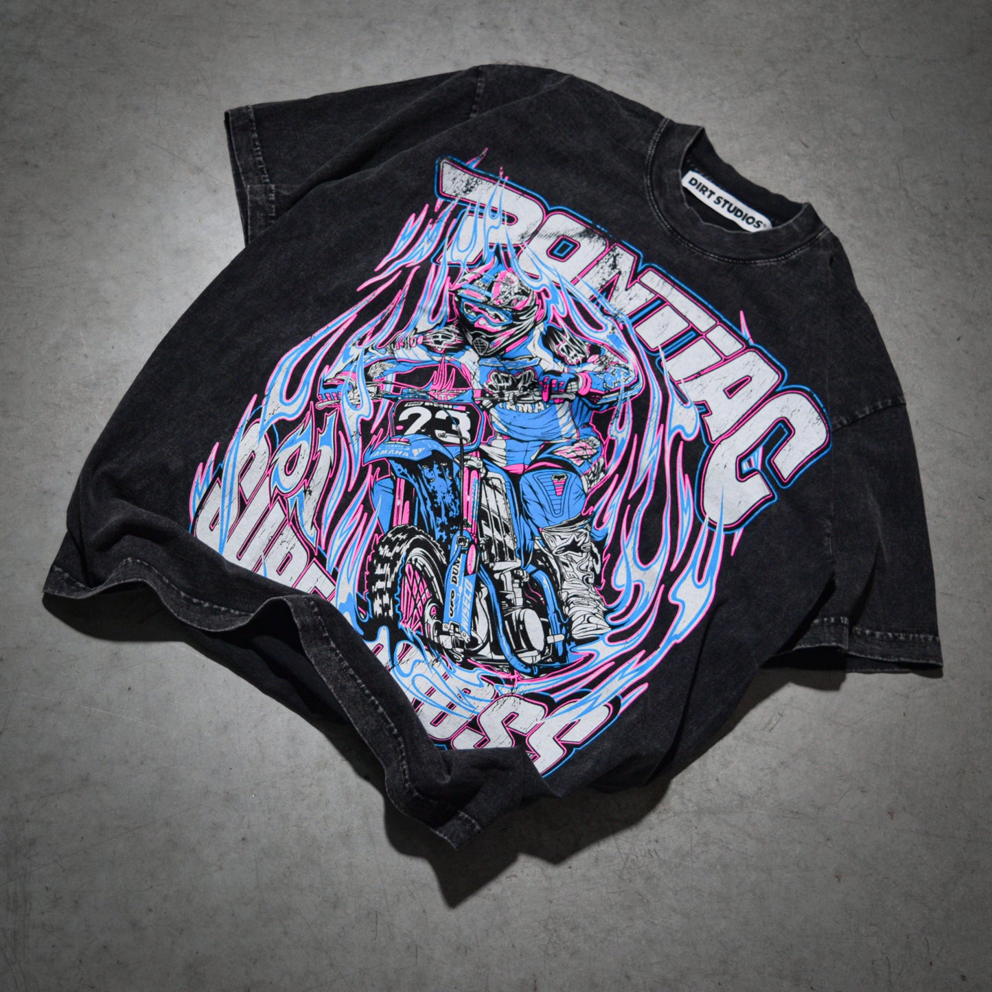 Dirt Studios® 2001 Pontiac Supercross T-Shirt - Mineral Wash Black / Flo Pink